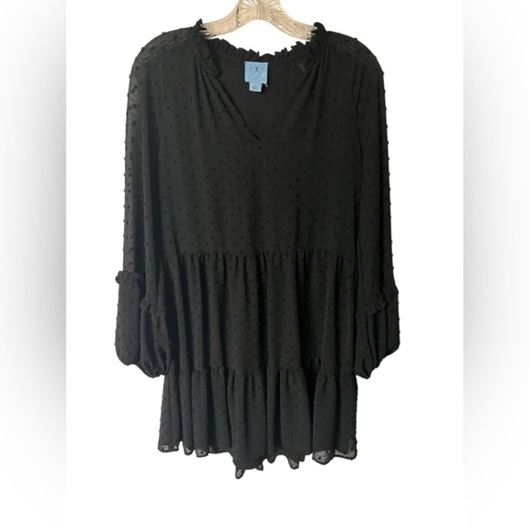 Cece Long Sleeve Black V-Neck Ruffled Clip-Dot Dress Size XS - Picture 1 of 8